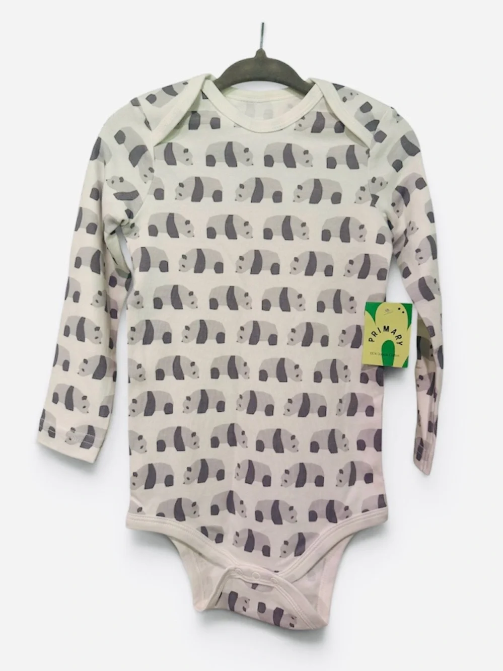 Primary Panda Print Long-Sleeve One-Piece Organic Cotton Bodysuit